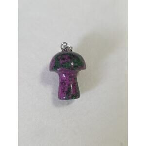 Natural Ruby In Zoisite Gemstone 3D Small Carved Mushroom Toadstool Pendant